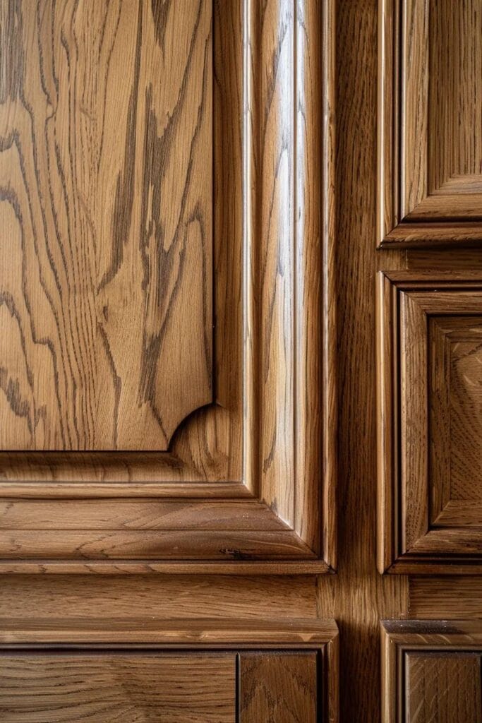 Detailed view of raised panel cabinet door construction showcasing materials and joinery