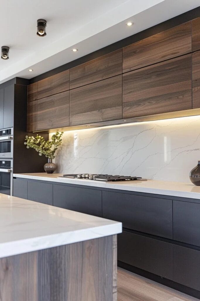 Modern kitchen showcasing flat panel cabinet doors with a sleek and minimalist design