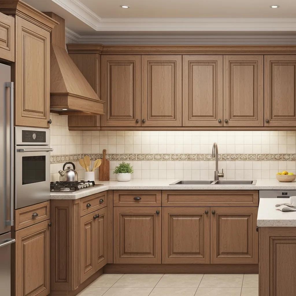 Comparison of raised panel and flat panel kitchen cabinet doors in a modern kitchen setting